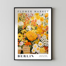 Flower Market Berlin Print, Germany Travel Art, Autumn Flower Print Botanical Wall Art, Yellow Sunflower, White Daisies, Retro Flower Prints