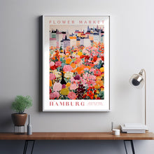 Flower Market Hamburg Print, Germany Travel Art, Pink and Red Art, Botanical Wall Art, Unique Wall Art, Trendy Wall Art, Floral Illustration