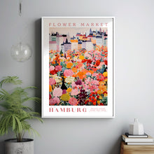 Flower Market Hamburg Print, Germany Travel Art, Pink and Red Art, Botanical Wall Art, Unique Wall Art, Trendy Wall Art, Floral Illustration