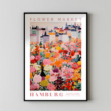 Flower Market Hamburg Print, Germany Travel Art, Pink and Red Art, Botanical Wall Art, Unique Wall Art, Trendy Wall Art, Floral Illustration
