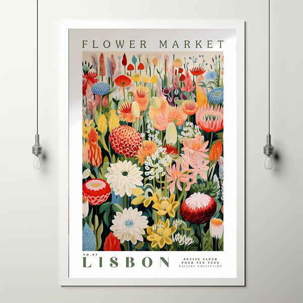 Flower Market Lisbon Print, London Travel Art, Large Modern Poster, Botanical Wall Art, Green Wall Art, Trendy Wall Art, Floral Illustration