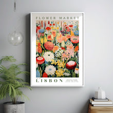 Flower Market Lisbon Print, London Travel Art, Large Modern Poster, Botanical Wall Art, Green Wall Art, Trendy Wall Art, Floral Illustration