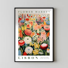 Flower Market Lisbon Print, London Travel Art, Large Modern Poster, Botanical Wall Art, Green Wall Art, Trendy Wall Art, Floral Illustration