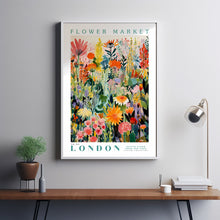 Flower Market London Print, London Travel Art, Large Modern Poster, Botanical Wall Art, Green Wall Art, Trendy Wall Art, Floral Illustration 1 (2)