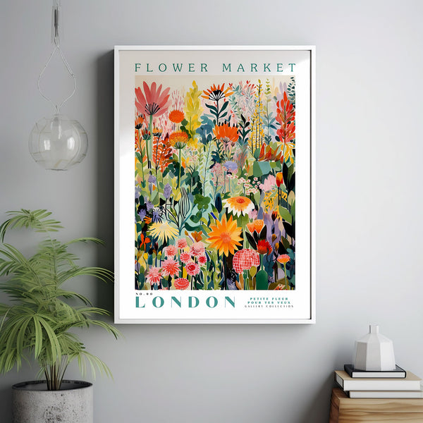 Flower Market London Print, London Travel Art, Large Modern Poster, Botanical Wall Art, Green Wall Art, Trendy Wall Art, Floral Illustration 1