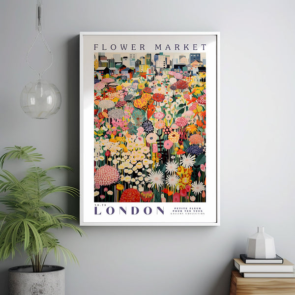Flower Market London Print, London Travel Art, Large Modern Poster, Botanical Wall Art, Green Wall Art, Trendy Wall Art, Floral Illustration 2