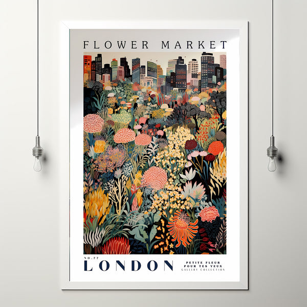 Flower Market London Print, London Travel Art, Large Modern Poster, Botanical Wall Art, Green Wall Art, Trendy Wall Art, Floral Illustration 3