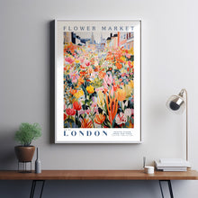 Flower Market London Print, London Travel Art, Large Modern Poster, Botanical Wall Art, Green Wall Art, Trendy Wall Art, Floral Illustration 1 (2)