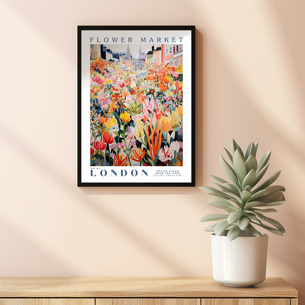Flower Market London Print, London Travel Art, Large Modern Poster, Botanical Wall Art, Green Wall Art, Trendy Wall Art, Floral Illustration 1 (2)