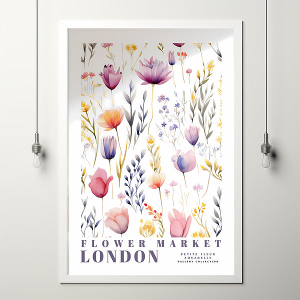 Flower Market London Print, London Travel Art, Purple and Rose Art, Botanical Wall Art, Green Wall Art, Trendy Wall Art, Floral Illustration