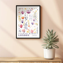 Flower Market London Print, London Travel Art, Purple and Rose Art, Botanical Wall Art, Green Wall Art, Trendy Wall Art, Floral Illustration