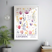Flower Market London Print, London Travel Art, Purple and Rose Art, Botanical Wall Art, Green Wall Art, Trendy Wall Art, Floral Illustration