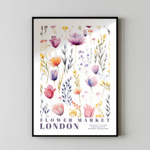 Flower Market London Print, London Travel Art, Purple and Rose Art, Botanical Wall Art, Green Wall Art, Trendy Wall Art, Floral Illustration