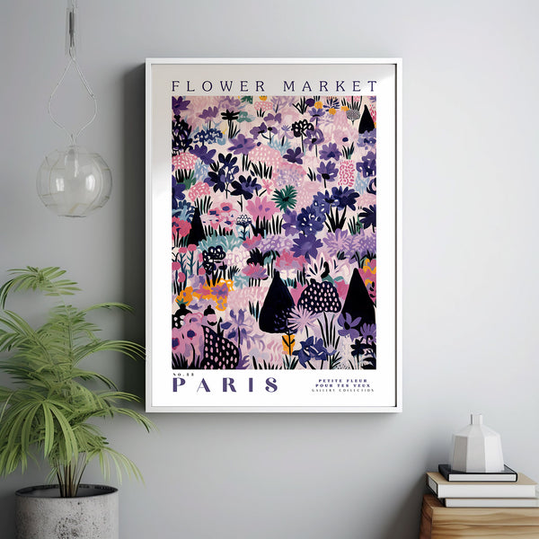 Flower Market Paris Print, France Travel Art, Trendy Wall Art, Botanical Wall Art, Purple Art, Pink Peony, Purple Rose, Floral Illustration 2