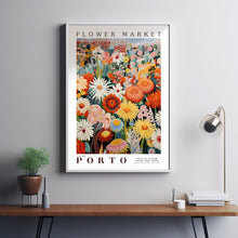 Flower Market Porto Print, London Travel Art, Large Modern Poster, Botanical Wall Art, Red Wall Art, Trendy Wall Art, Floral Illustration