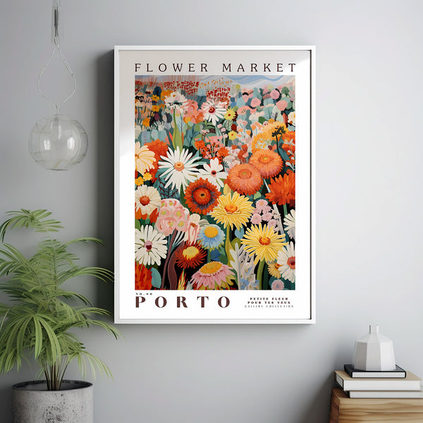 Flower Market Porto Print, London Travel Art, Large Modern Poster, Botanical Wall Art, Red Wall Art, Trendy Wall Art, Floral Illustration