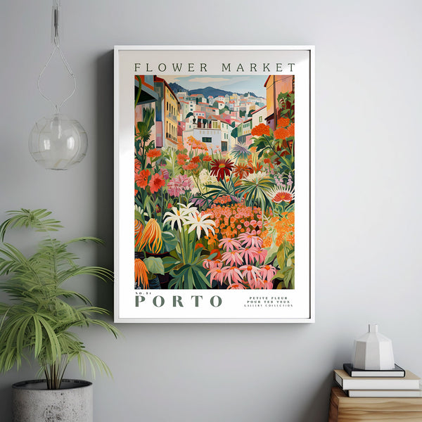 Flower Market Porto Print, Portugal Travel Art, Porto Poster, Botanical Wall Art, Green Wall Art, Pink and Orange Wall Art, Trendy Wall Art