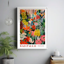 Flower Market Poster Sao Paulo Travel Art Colorful Red Green Wall Print Brazilian Home Decor Floral Illustration Print Botanical Wall Art