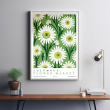 Flower Market Print Columbus Floral Illustration Travel Poster Ohio Green Marguerite Daisy Flower Art Botanical Flower Print Unique Flower