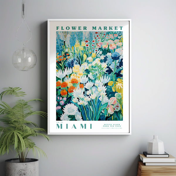 Flower Market Print Miami Travel Poster Miami Floral Illustration Botanical Wall Decor Green Wall Art Trendy Wall Art Modern Large Poster