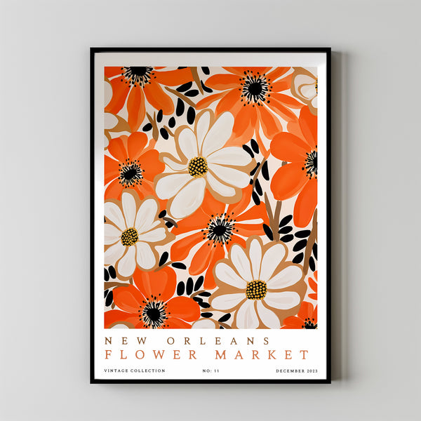 Flower Market Print New Orleans Travel Art Orange and Pink Floral Illustration Wall Decor Red Flower New Orleans Travel poster botanical