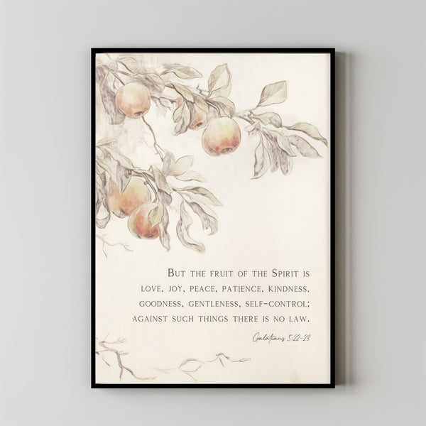 Fruit of the Spirit Bible verse Poster, Christan Wall Art,, Galatians 522-23 Christian Vintage Neutral Watercolor Religious Scripture quote Artwork
