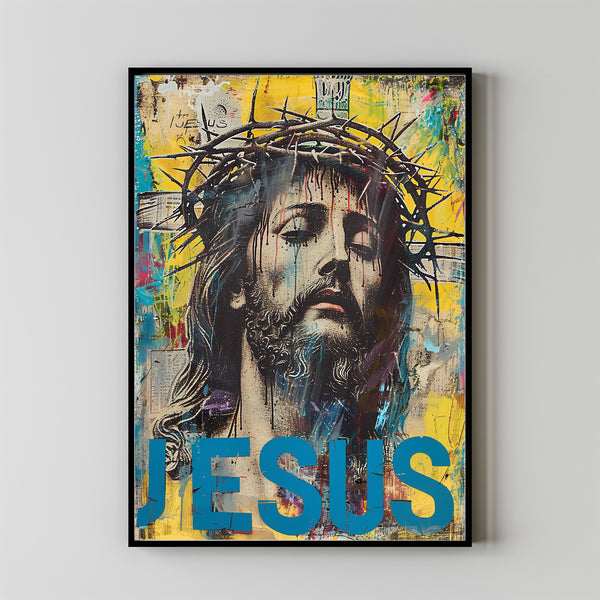 Jesus Christ Wearing Crown of Thorns Poster,  Wall Art Gift Trendy Living Room Home Decor Framed Canvas Christian Nursery Decor