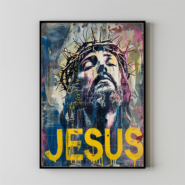 Jesus Christ Wearing Crown of Thorns Poster,  Wall Art Gift Trendy Living Room Home Decor Framed Canvas Christian Nursery Decor 12