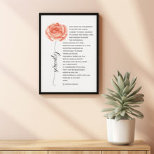 Full Long Version of The Serenity Prayer by Reinhold Niebuhr Poster Wall Art with Watercolor Flower, Alcoholics Anonymous Sobriety Gift