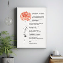 Full Long Version of The Serenity Prayer by Reinhold Niebuhr Poster Wall Art with Watercolor Flower, Alcoholics Anonymous Sobriety Gift