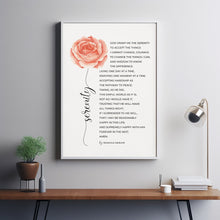 Full Long Version of The Serenity Prayer by Reinhold Niebuhr Poster Wall Art with Watercolor Flower, Alcoholics Anonymous Sobriety Gift