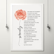 Full Long Version of The Serenity Prayer by Reinhold Niebuhr Poster Wall Art with Watercolor Flower, Alcoholics Anonymous Sobriety Gift