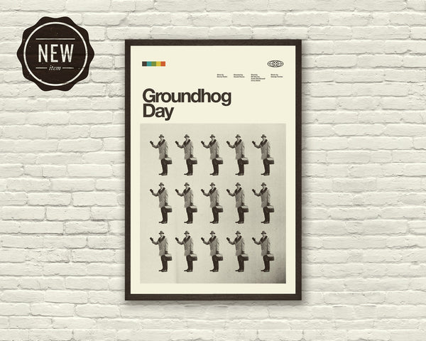 GROUNDHOG DAY Inspired Poster - Minimalist, Mid-Century Modern, Repetition, Black and White 1043002629