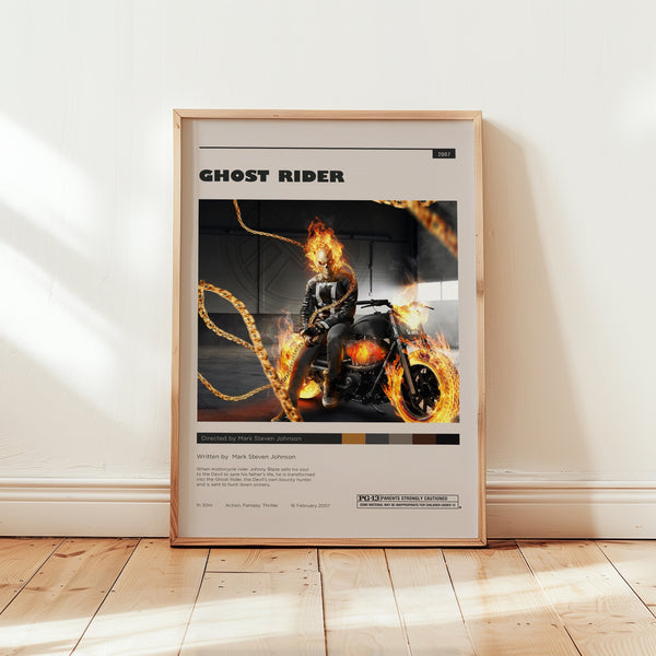 Ghost Rider Poster, Johnny Blaze Wall Art, Minimalist Wall Decor, Frame Options, High Quality Print, Gift for Movie Lovers 1747813751