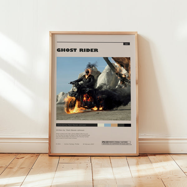 Ghost Rider Poster, Johnny Blaze Wall Art, Minimalist Wall Decor, Frame Options, Motorcyclist Film Print, Gift for Movie Lovers 1747814599