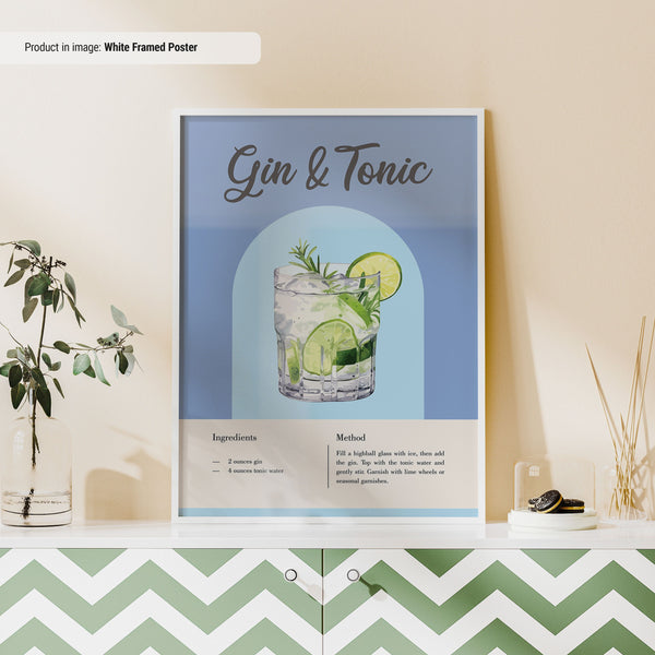Gin & Tonic Recipe Poster  Classic Cocktail Recipes Poster  Colorful Cocktail Print  Cocktail Posters  Bar Cart Wall Art  Gin Poster 1682562903