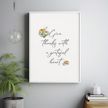 Give Thanks with a Grateful Heart Fall Christian Art Poster, Watercolor Pumpkins Religious Autumn Poster Thanksgiving Decor