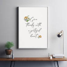Give Thanks with a Grateful Heart Fall Christian Art Poster, Watercolor Pumpkins Religious Autumn Poster Thanksgiving Decor