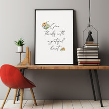 Give Thanks with a Grateful Heart Fall Christian Art Poster, Watercolor Pumpkins Religious Autumn Poster Thanksgiving Decor