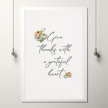 Give Thanks with a Grateful Heart Fall Christian Art Poster, Watercolor Pumpkins Religious Autumn Poster Thanksgiving Decor