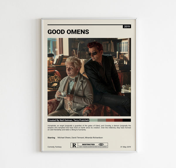 Good Omens Tv Show Poster  Good Omens Tv Series  2 Types  Vintage Retro Art Print  Good Omens  crowley  tv series poster  Home decor 1604025679
