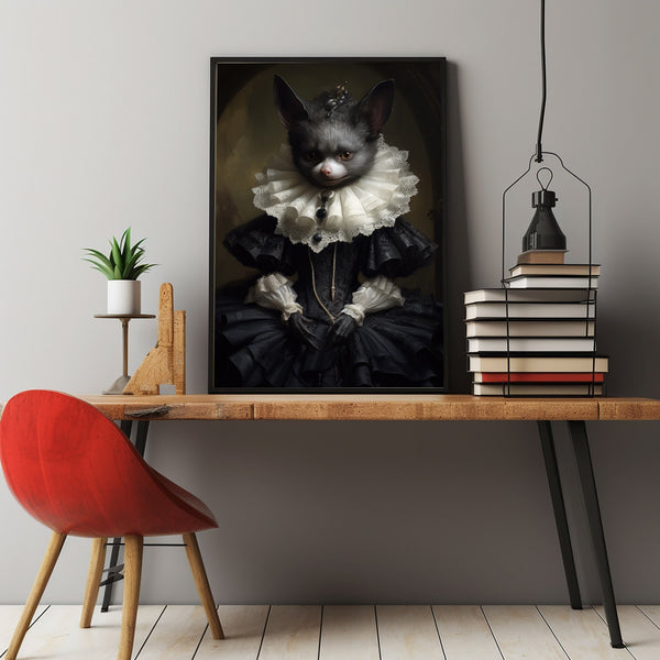 Gothic Bat in Dress Vintage Poster - Victorian Vampire Art Print, Perfect for Dark Academia and Witchy Home Decor Aesthetics