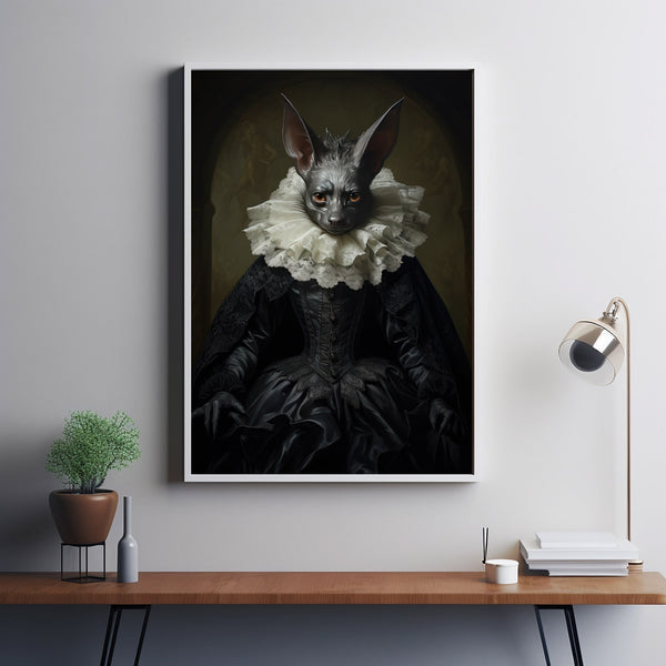 Gothic Bat in Dress Vintage Poster - Victorian Vampire Art Print, Perfect for Dark Academia and Witchy Home Decor Aesthetics
