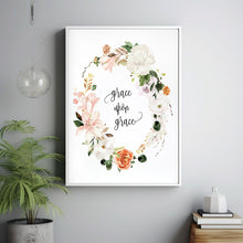 Grace Upon Grace Christian Quote Poster - Floral Christian Wall Decor for Inspiration and Faith