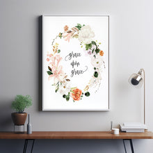Grace Upon Grace Christian Quote Poster - Floral Christian Wall Decor for Inspiration and Faith
