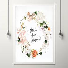 Grace Upon Grace Christian Quote Poster - Floral Christian Wall Decor for Inspiration and Faith