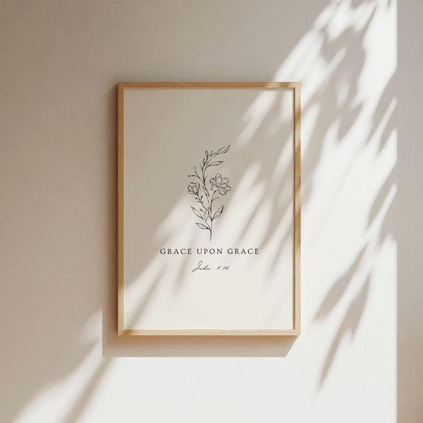 Grace Upon Grace Wall Art, Christian Home Decor, Bible Verse Wall Art, Bible Verse Poster, Minimalist Bible Verse Print, Church Decor 1456556916