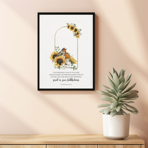 Great is Your Faithfulness Boho Scripture Poster Wall Art, Lamentations 32223 Floral Christian Wall Art, Bible Verse Poster