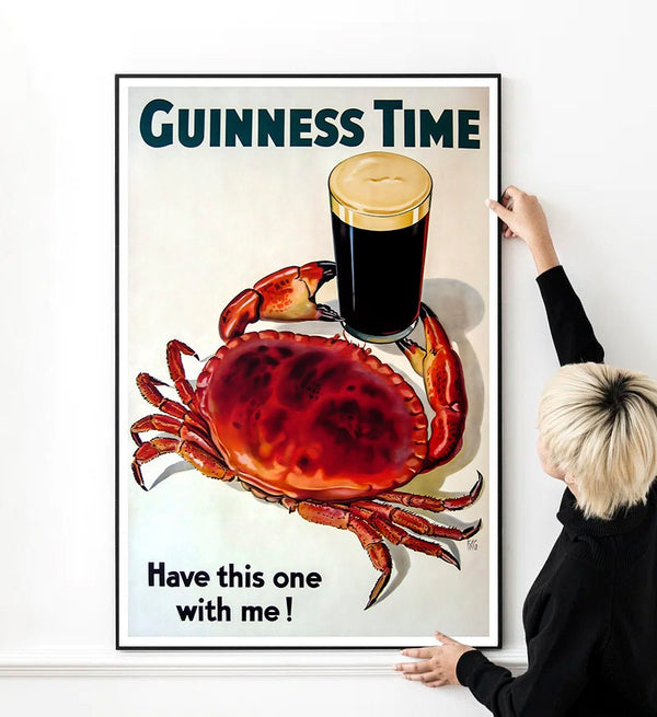 Guinness Time - Crab - Vintage Advertising Poster High Quality Print Photo Wall Art Canvas Cloth Poster 1630587934