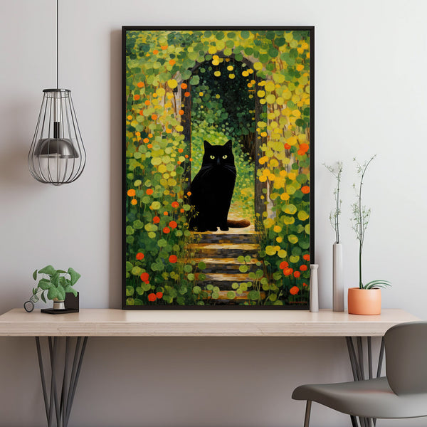 Garden Path with Cat 1916 Painting Poster - Vintage Black Cat Wall Art